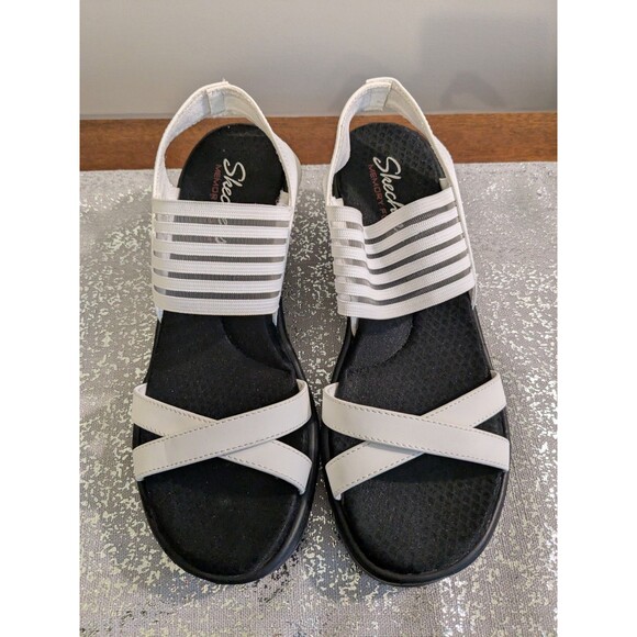 Skechers Women's 8.5 M White Rumbler Memory Foam Wedge Sandals Comfort Casual - Picture 2 of 10